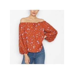 Anthropologie Sanctuary boho off shoulder floral blouse Top XSMALL Orange NWT